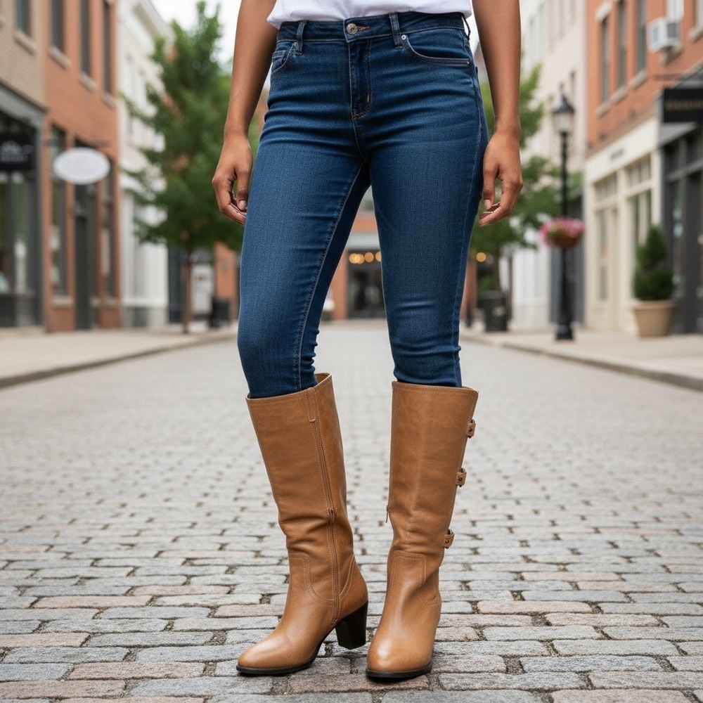Matisse Womens Tan Leather Knee High Heel Boots Size 11M Buckle Accent Western
